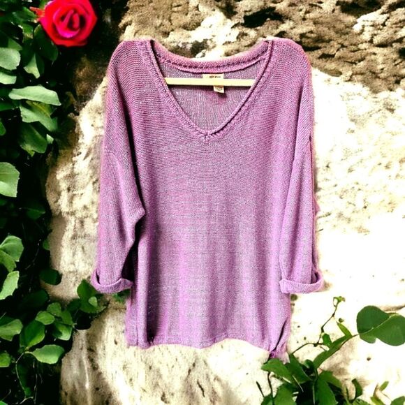 DKNY JEANS Womens Plus Size Lilac Sparkly V- Neck Sweater - Picture 2 of 11
